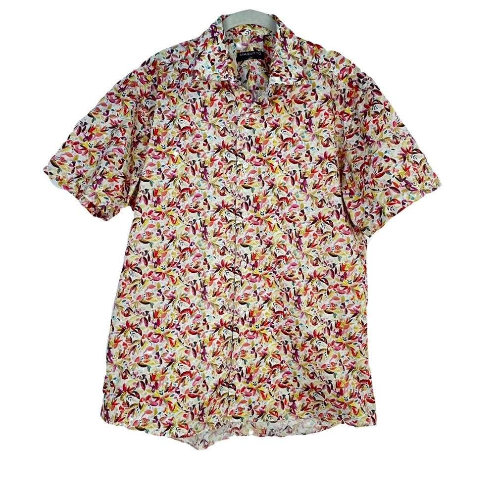 Masutto Floral Printed Button Down Shirt For Men Size L EUC